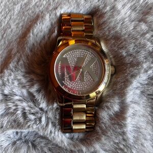Michael Kors Gold-Tone Crystal Logo Watch